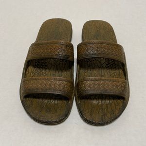 Pali Hawaii Size 9 Unisex Brown Alligator Pattern Slip On Casual Sandal Slide